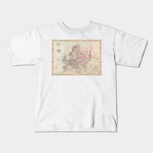 Vintage Map of Europe (1864) Kids T-Shirt by Bravuramedia